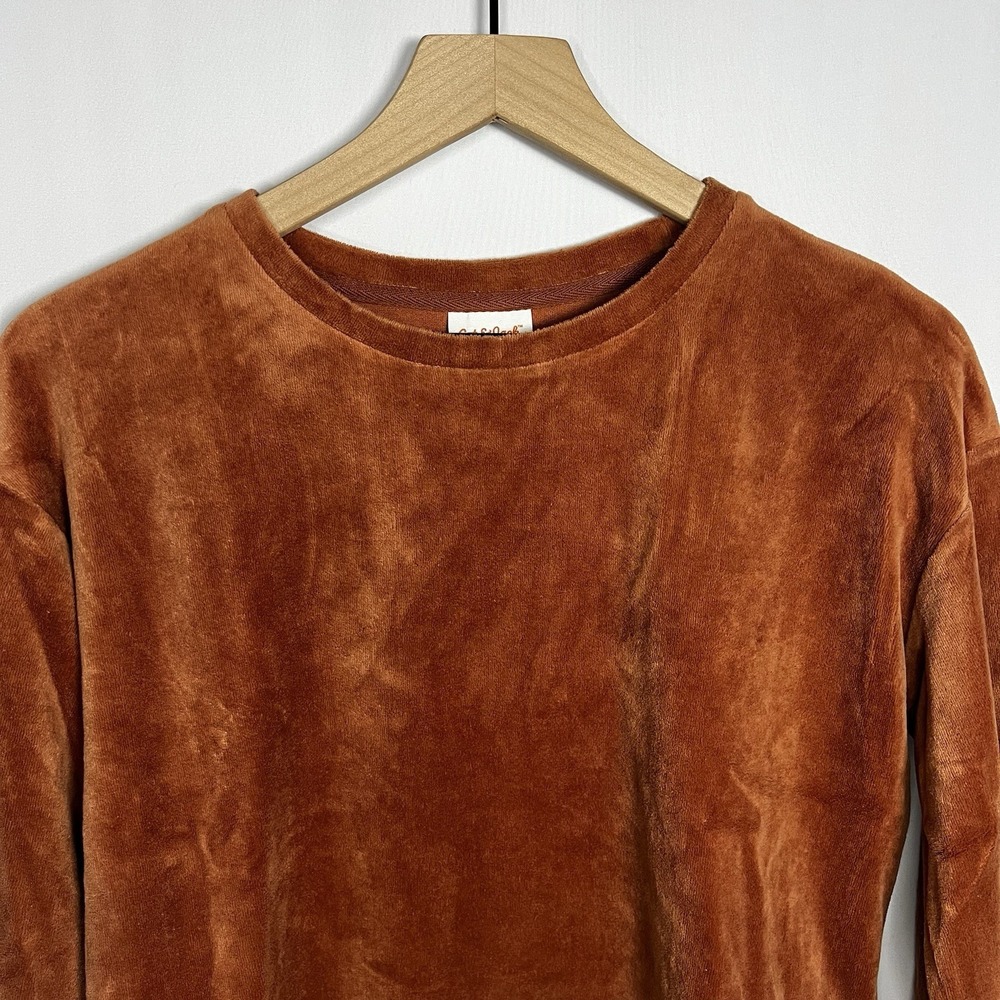 Cat & Jack Shirt Girls Sz XL Rust Orange Velvet Boat Neck Long Sleeve Blouse Top - Picture 2 of 7